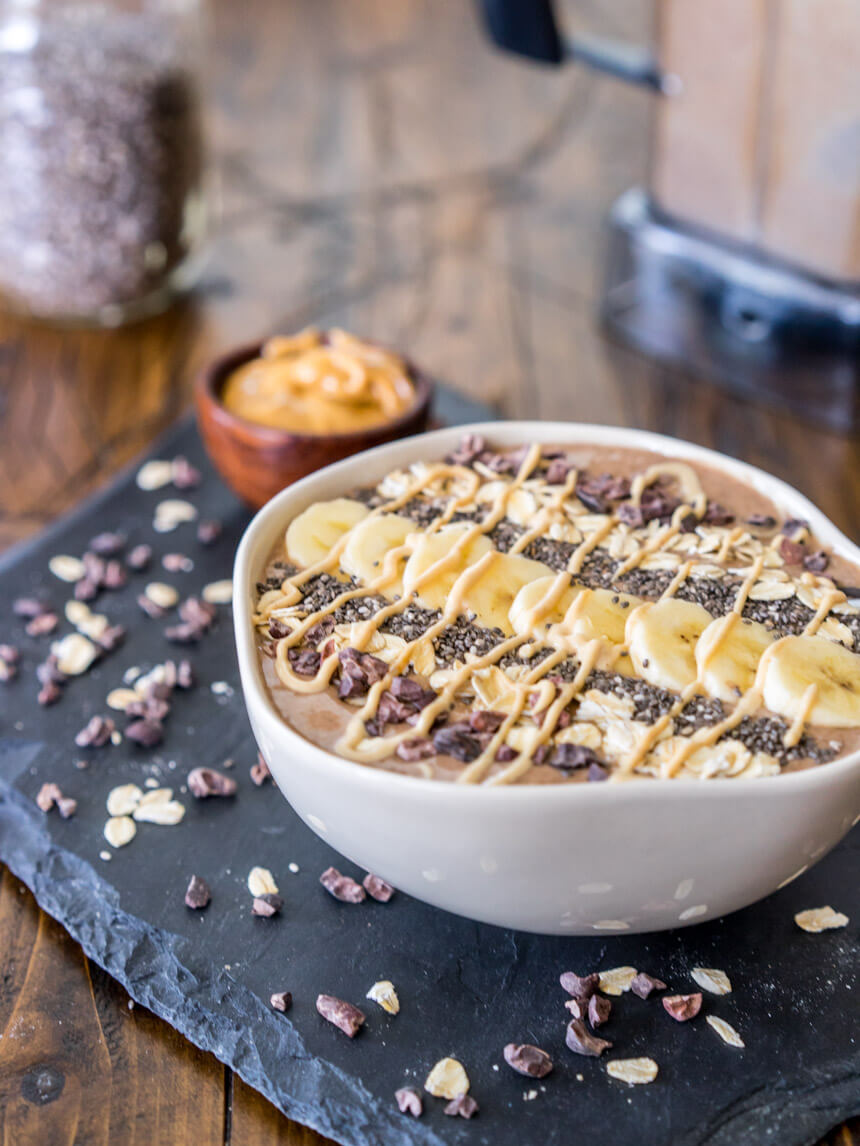 Chocolate Peanut Butter Cup Superfood Smoothie Bowl